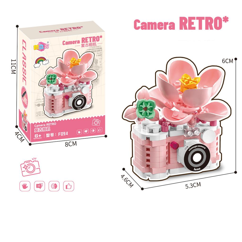 Non-Toxic Creative Camera&Flowers Building Blocks Diy Toys Small Particle Bricks Assembly Puzzle Toys For Kids Christmas Gifts