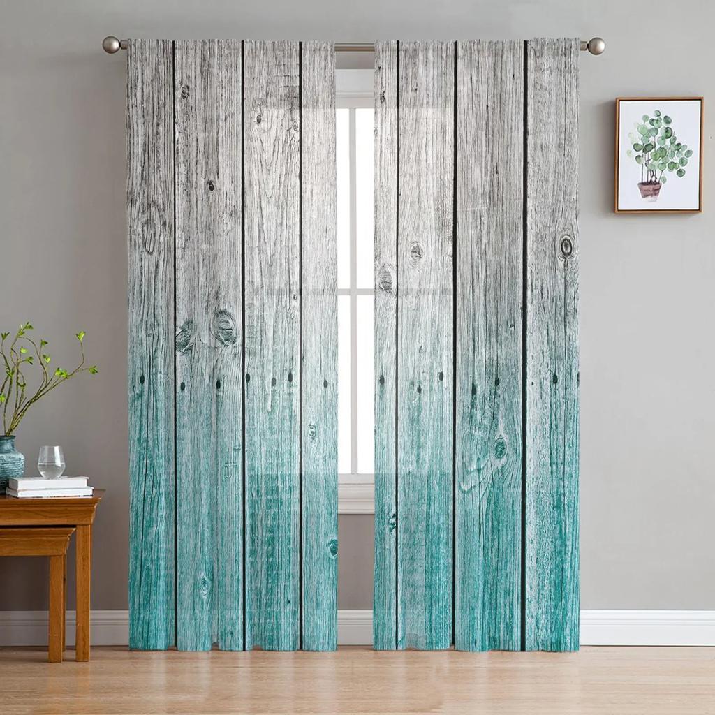 Wood Plank Texture Netting Curtains Ideal for Living Room Printed Sheer Voile Curtain Bedroom Window Screening Drapes Blinds Home Decor
