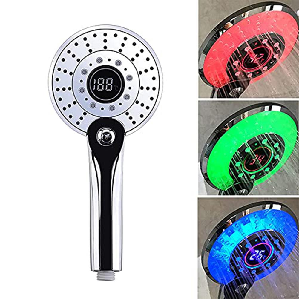 Ducha familiar con cabezal que cambia de color, control de temperatura, tecnología de pantalla a color y diseño de fácil instalación.