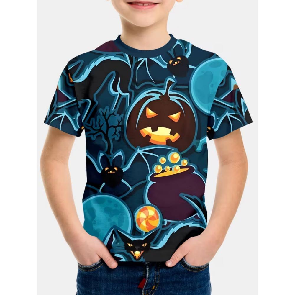 Halloween Boy's T-Shirt Pumpkin Pattern Summer Short Sleeve Loose Fashion 3D Print Children Top Holiday Gift Party T-Shirt