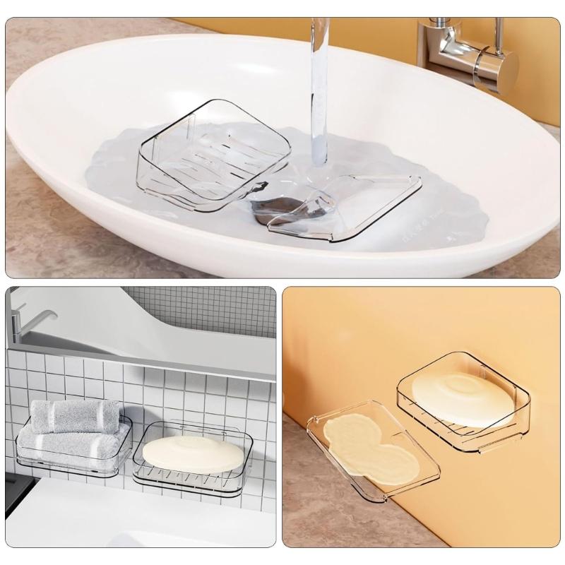 2Pcs Clear Plastic Soap Dishes For Countertop Or Wall Mounting Quick Drying Drainage Design Reusable Bathroom Organizers