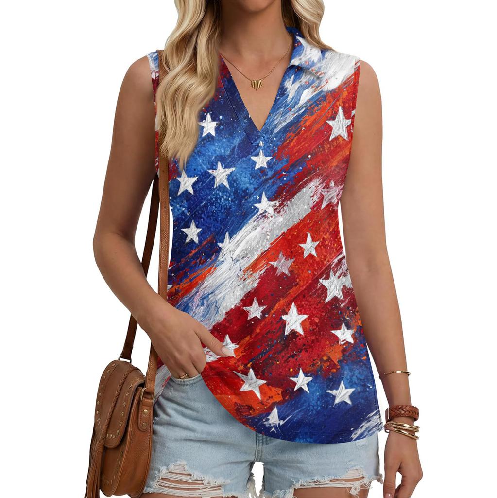 Women's Fashion Casual Lapel Sleeveless Color Shirt Women's V-Neck Up Tops