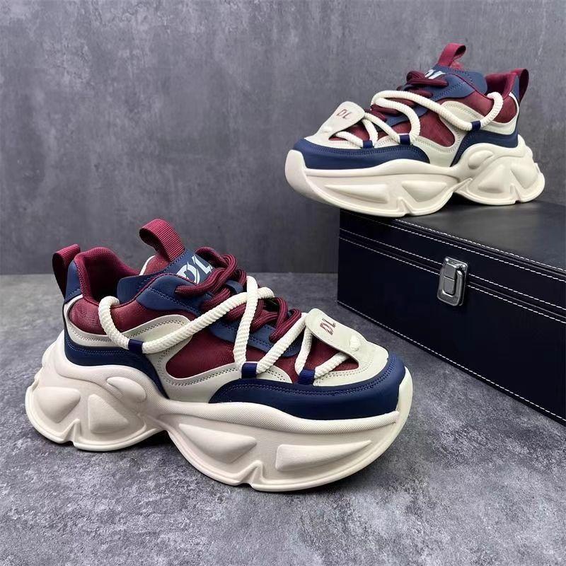 New Luxury Men's Sneakers Thick Soled Height Increasing Color Blocked Casual Shoes for Youth Campus Style Running Sports Shoes