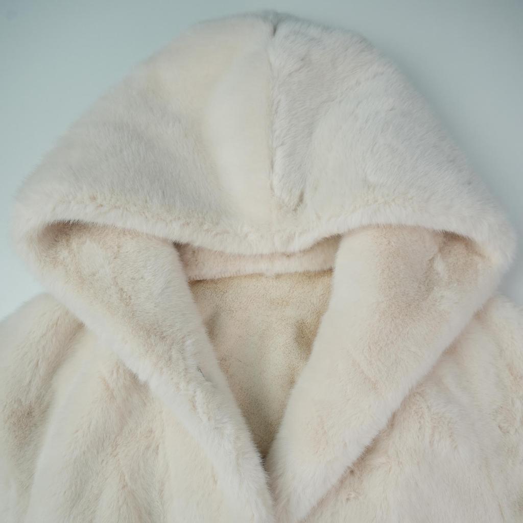 Women's Winter Faux Velvet Golden Mink Fur Long Coat with Hood