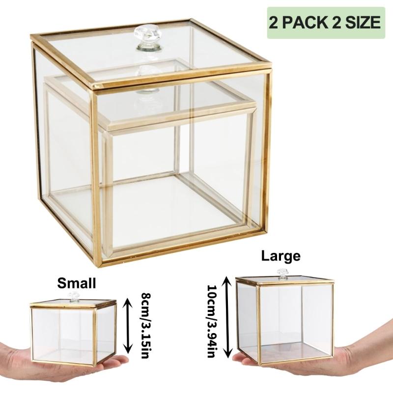Elegant Glasbomullspinne Förvaringslåda Med Guldaccent Dammtät Transparent Organiserare För Badrum Och Heminredning