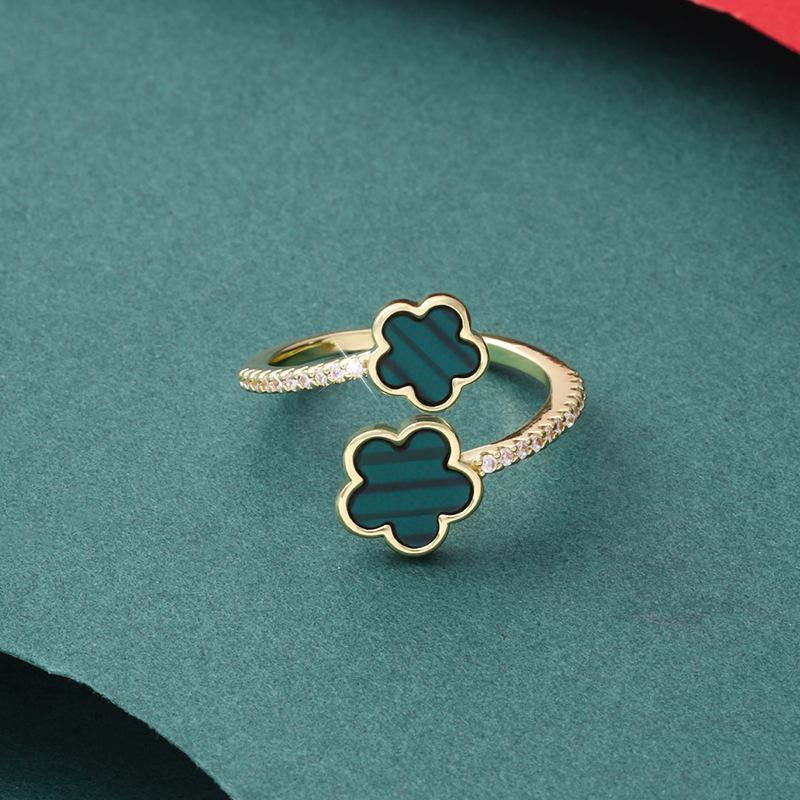 Gold Color Clover New in Rings for Women Cubic Zirconia Adjustable Daily Simple  Women's Ring Flower Fashion Accessories