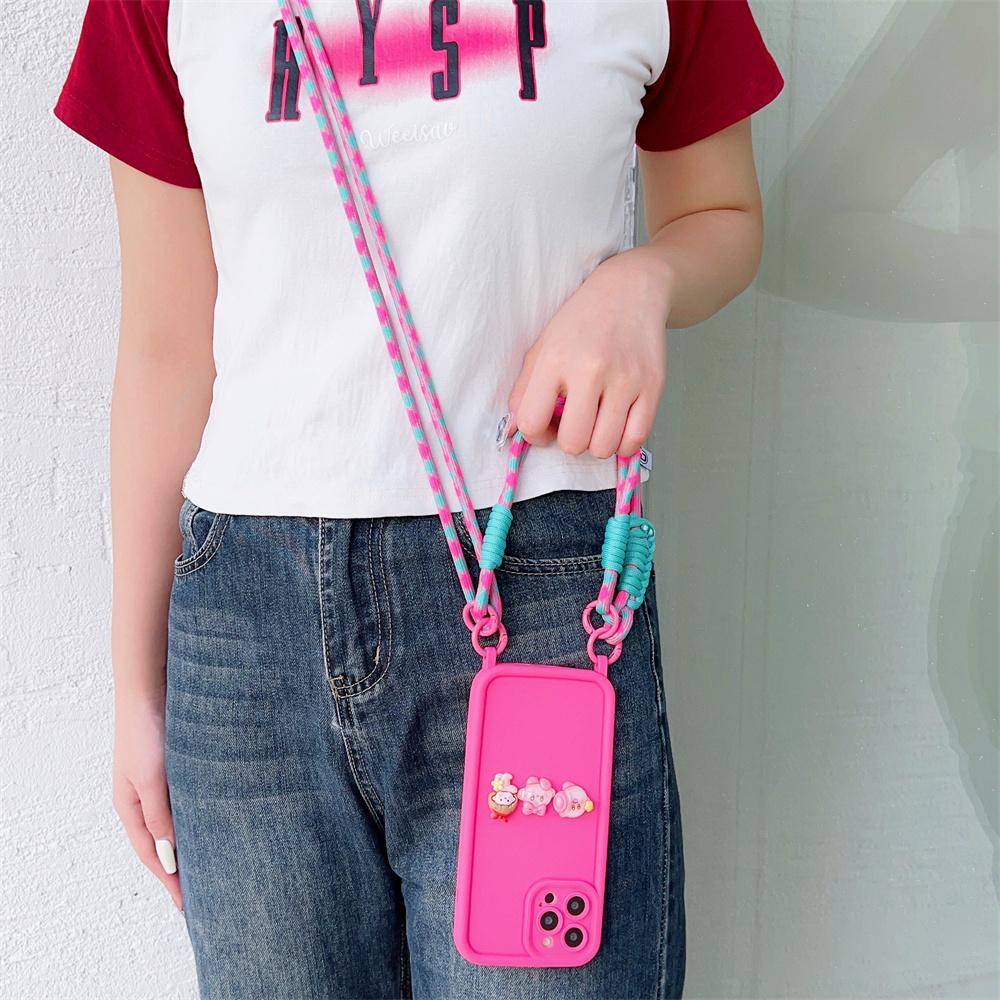 

Чехол для телефона с мультяшным принтом и ремешком через запястье для iPhone 16 15 14 Plus 13 12 11 Pro Max XS X XR, противоударный защитный мягкий чехол iPhone 16 розы красного