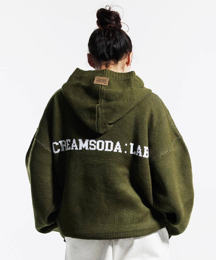CREAM SODA LAB Cl Washed Graphic Jacquard Hoodie Knit Khaki