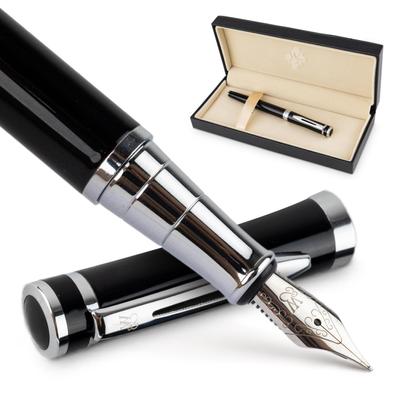 Wordsworth Black Fountain Pen Medium 6 Ink Cartridges and Ink Refill Gift Smooth Writing Pen Unisex & Set, Point, Converter, Case, Journaling,