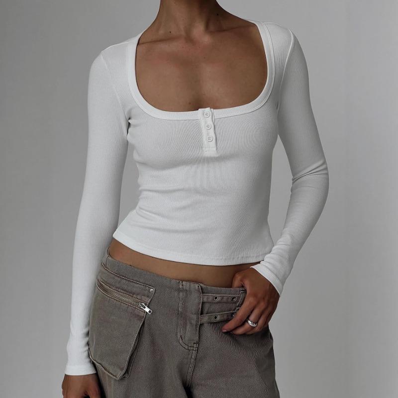 Damska koszula bazowa z długim rękawem zapinana na guziki, na jesień i zimę 2025