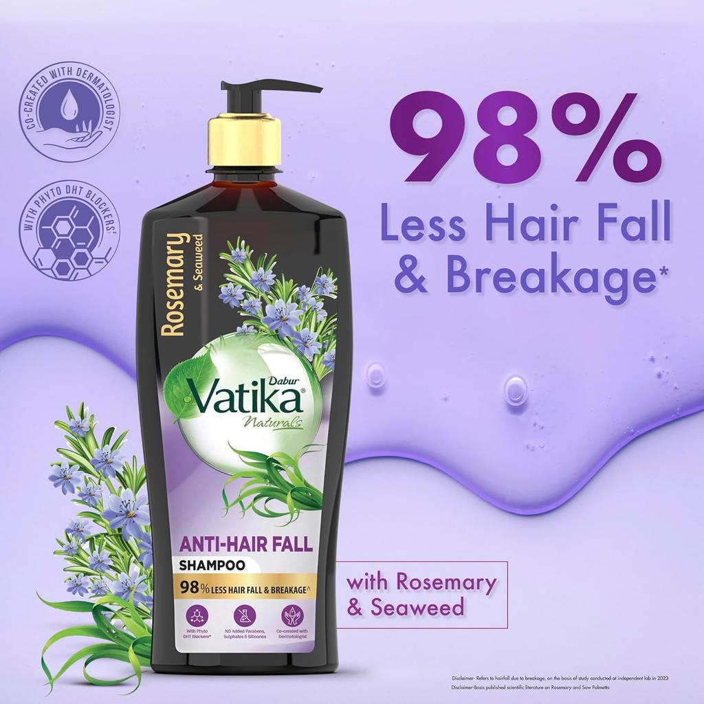 Dabur Vatika Rosemary & Seaweed Shampoo 640Ml | Anti-Hairfall, Strengthening, Nourishing Formula For Thicker Fuller Hair, No Sulphates Or Parabens