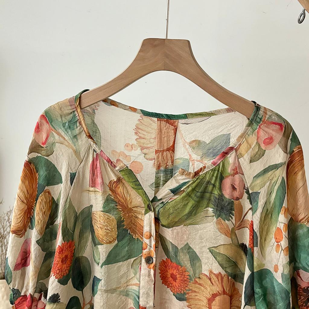 Dimanaf 2025 New Summer Women Linen T-Shirt Short Sleeve Buttons Flower Basic Fashion O-Neck Tops Tees Loose Tees