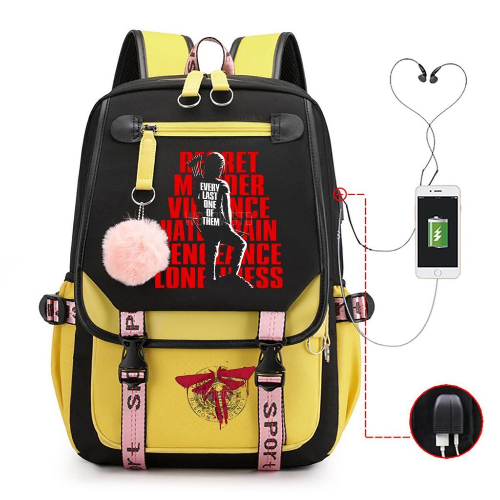 Trend Printing Student Casual Schoolbag Contrasting Color Neutral USB Backpack