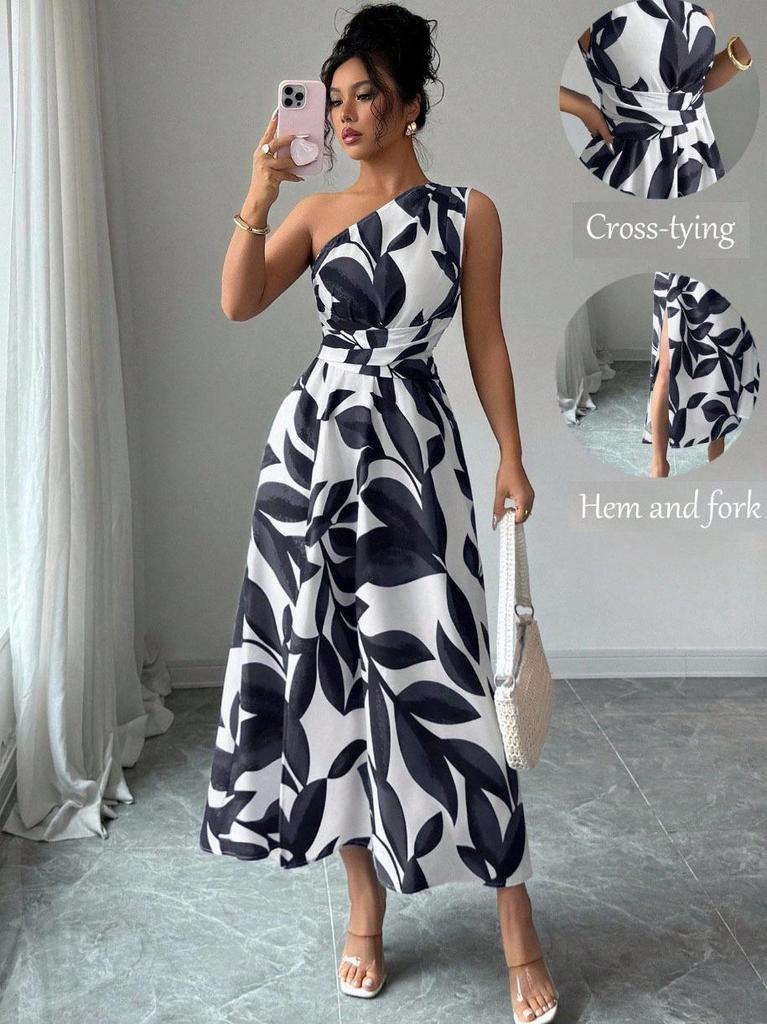 Floral Print One-Shoulder Slit Maxi Dress - Sexy Vacation Style for Spring and Summer