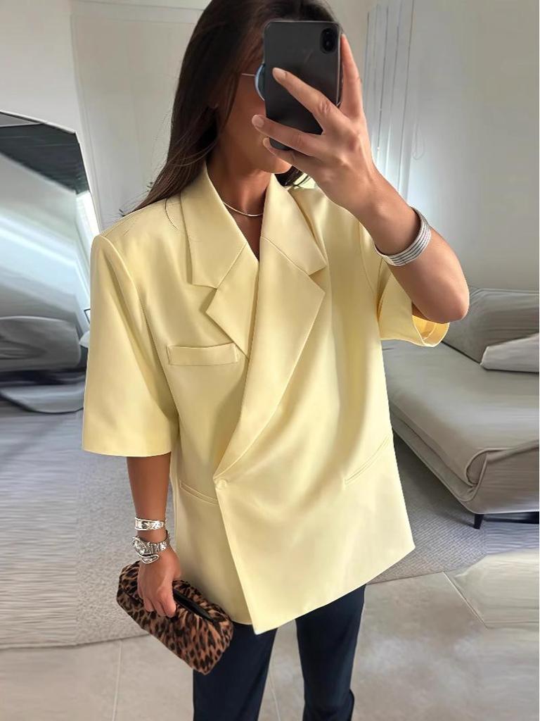 2025 Europäischer & Amerikanischer Damen Casual Revers-Knopfanzug mit Kurz- und Langarmoptionen