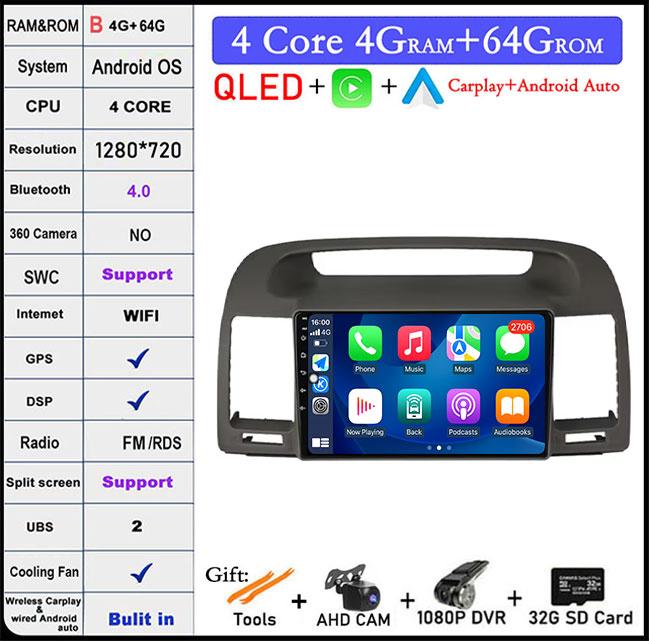 9'' For Toyota Camry 5 XV 30 2001 2002 - 2006 Android 14 Car Radio Multimedia Player Navigation GPS Carplay Touch Screen