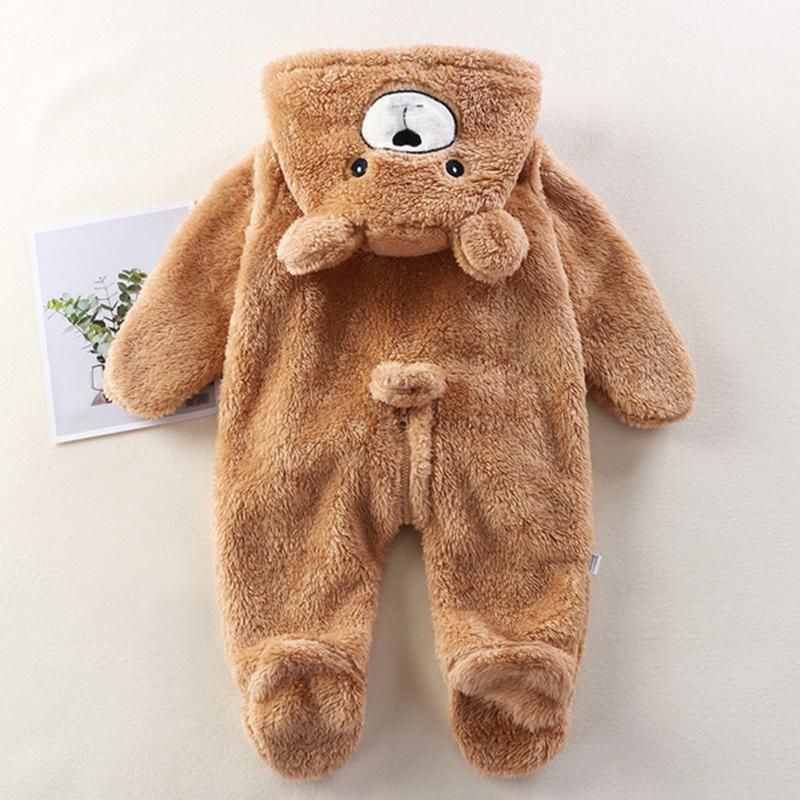 Teplá kojenecká kombinéza s dlouhým rukávem, plyšová kojenecká dupačka, kreslená panda, králík, medvěd, kojenecká kombinéza