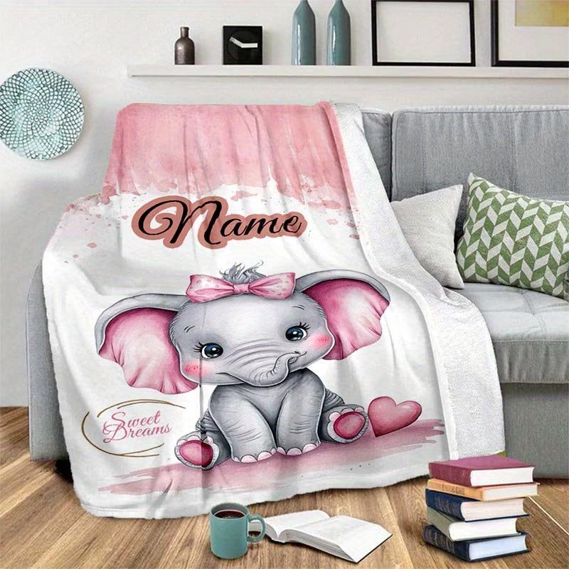 Pink Elephant Customize Your Name Blanket Warm Comfortable And Soft Blankets Are Suitable For Home Chairs Office Sofas Sofas Office Camping And Gifts