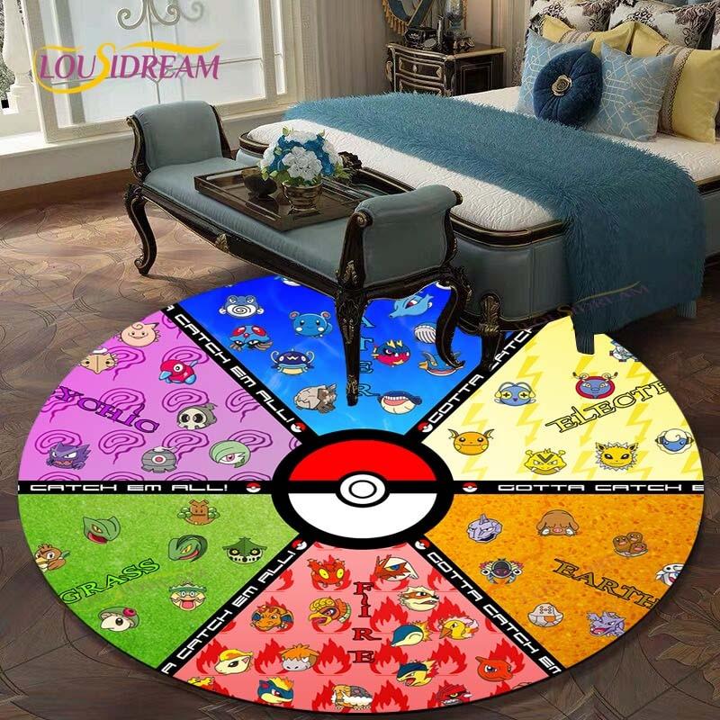 Kulatý koberec do obývacího pokoje Koberce Ložnice Děti Koberec s Pikachuem Koupelnová předložka Kreslený potisk Pokemonů Podložka na podlahu Koberec do dětského pokoje