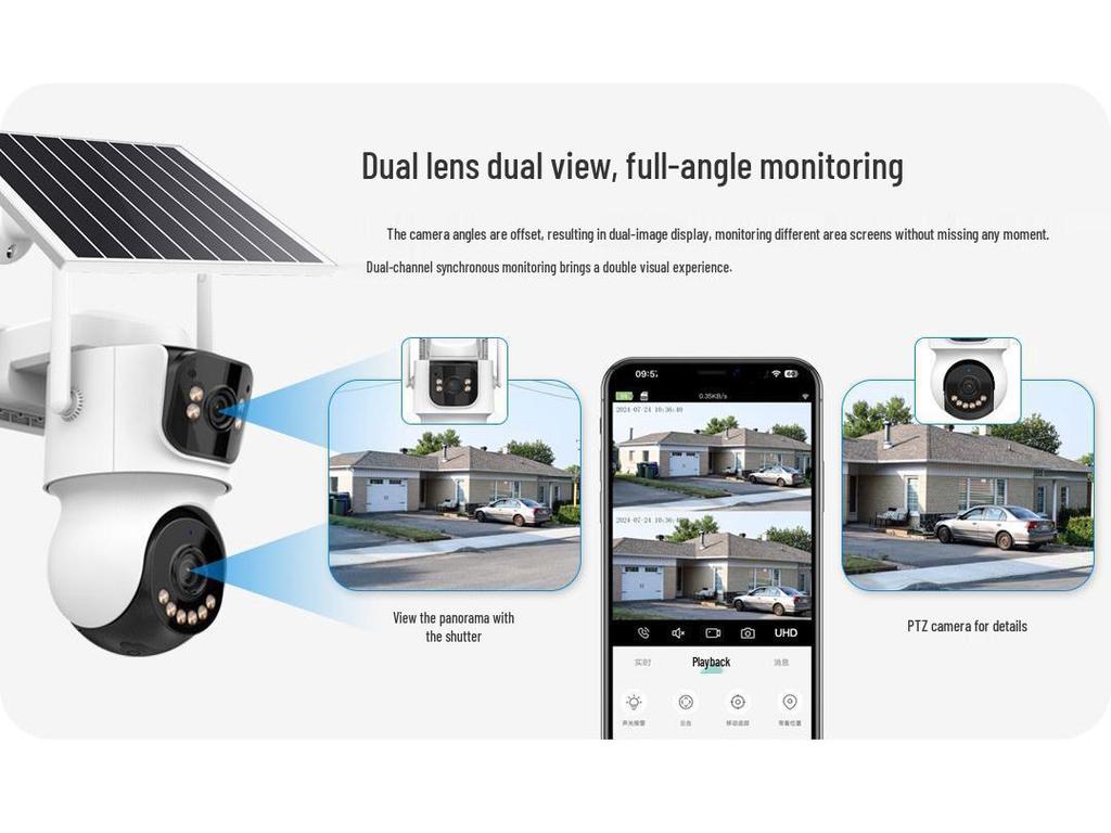 ICSee Dual-Lens PTZ WiFi Solar Camera: 10X Zoom, Low Power, Cross-Border Monitoring