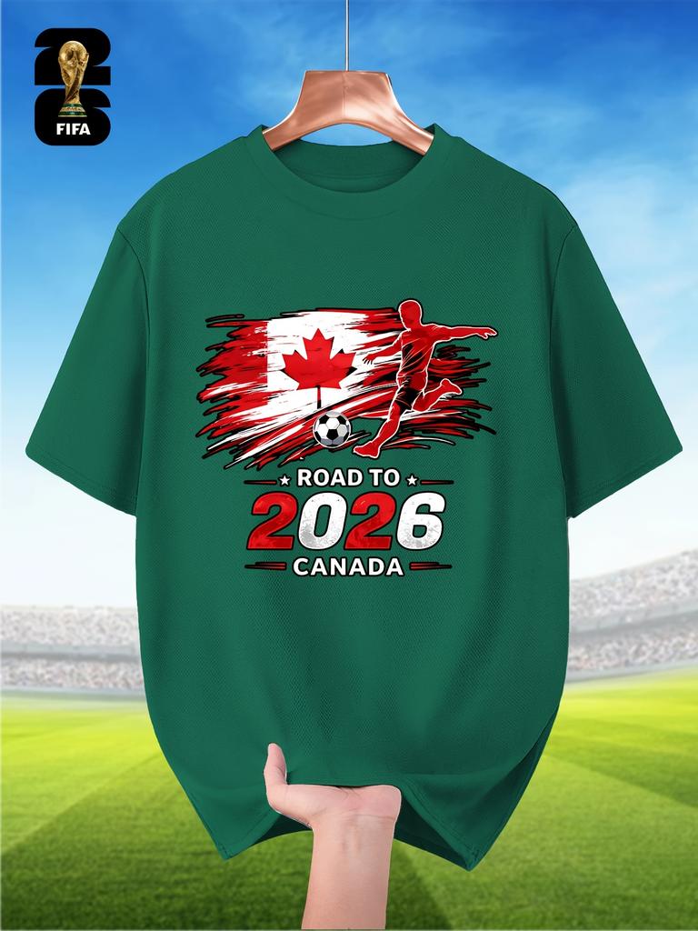 Fifa-Themed Men'S Breathable Summer Short-Sleeve T-Shirt, Featuring Player Silhouette Prints, Perfect for World Cup Themes, Sports Outfits
