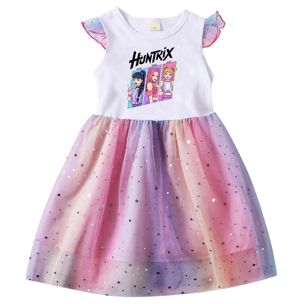 4104 Kids Girls Rumi Zoey Mira Print Bow Sequin Dress 100cm