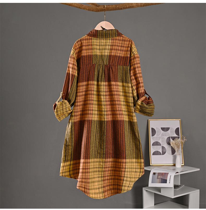 Checkered Shirt Woman Women's Buttoned Shirts Linen Blouses Woman Long Sleeve Shirts for Women Women's Vintage Blouse Elegant