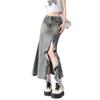2024 High Waist A-Line Split Fishtail Denim Skirt for Women