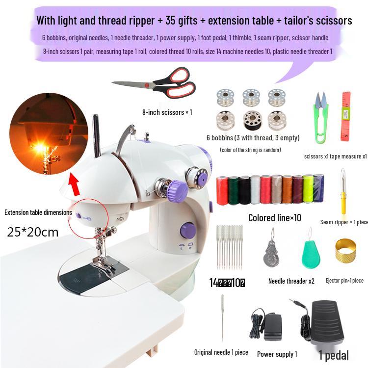 202 Electric Mini Desktop Sewing Machine with Micro Foot Pedal for Thick Fabrics