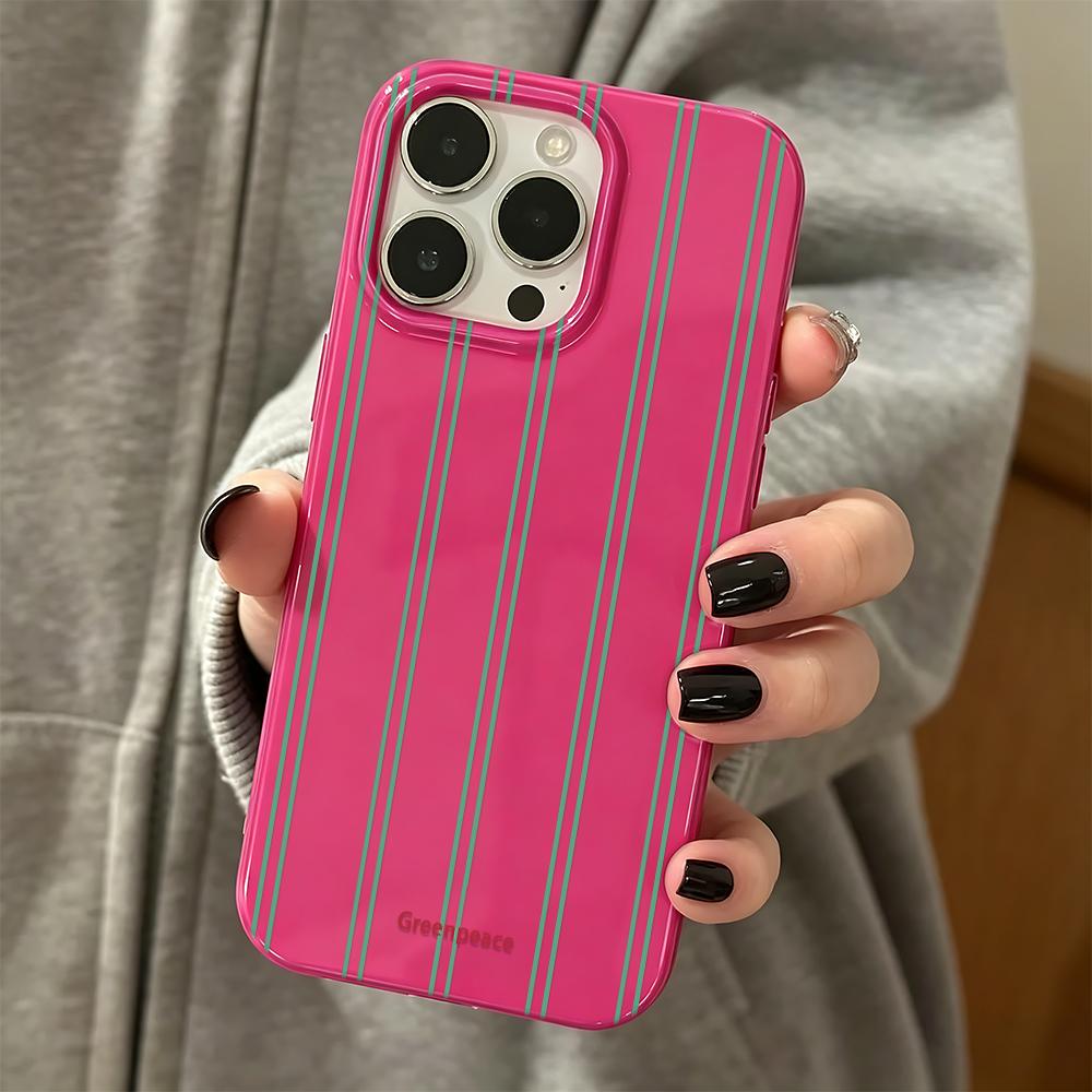 Green Stripe Greenpeace Ins Style Silicone Case For Iphone 14 13 12 17 16 Plus 15 11 Pro Max Trendy Aesthetic Back Cover