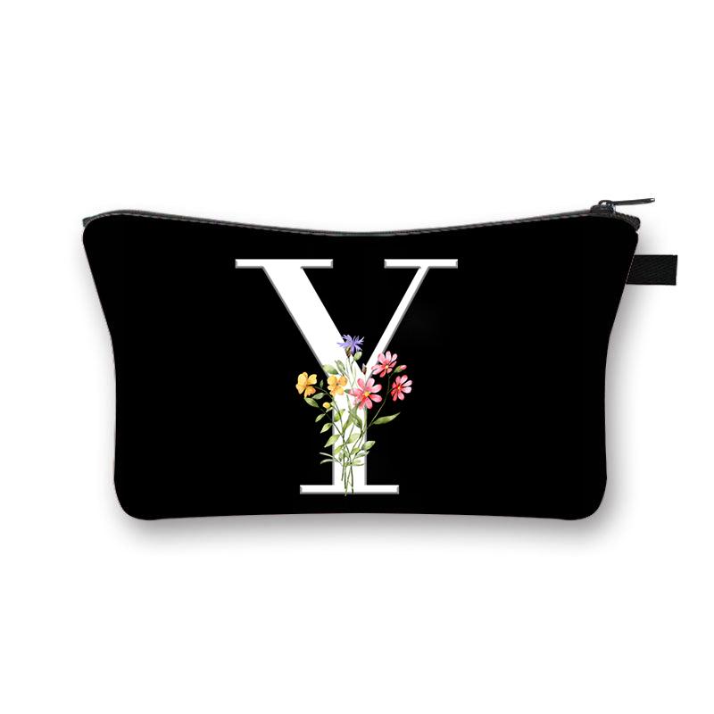 Wild Flower Alphabet Letter A-Z Makeup Bag Canvas Pouch Cosmetic Case Teacher Gift Purse