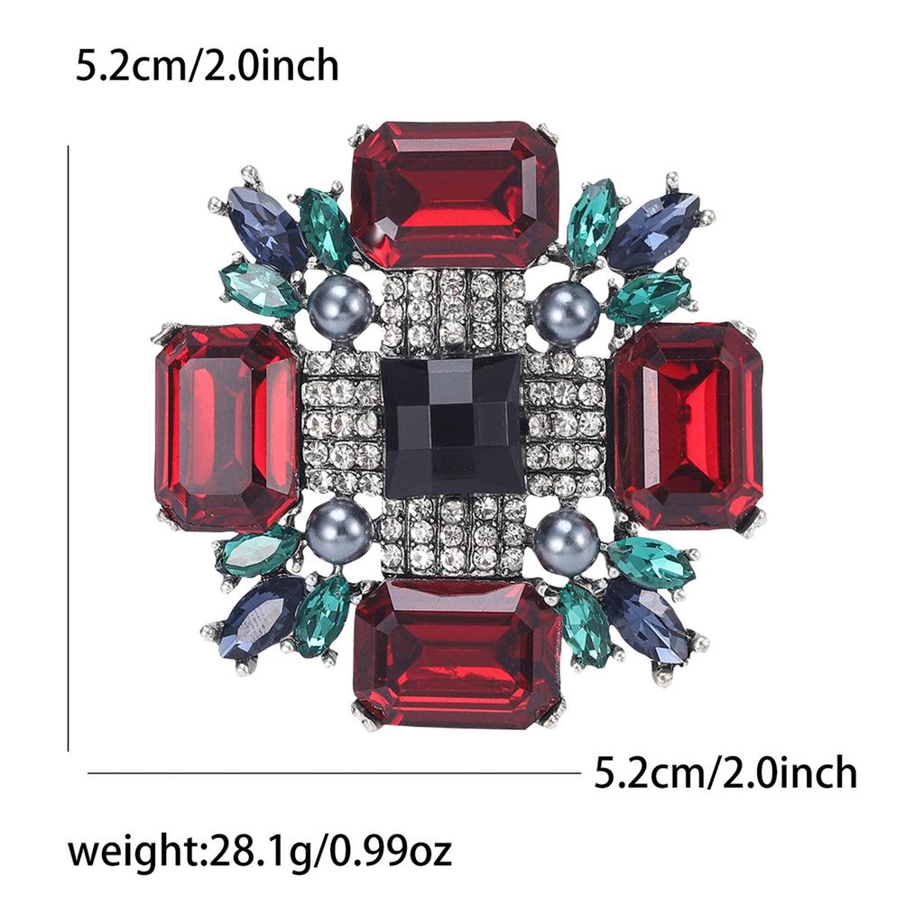 Elegant European-American Alloy Glass Square Brooch: Fashionable Women's Shawl Pin