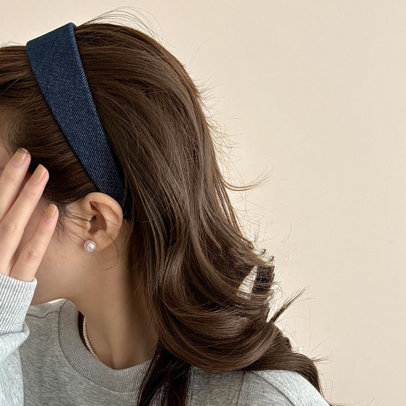 4CM Wide Brimmed Denim Cloth Headbands for Women Daily Shopping Press Hair Hoop Accessories Classic Lady Girls Hairbands