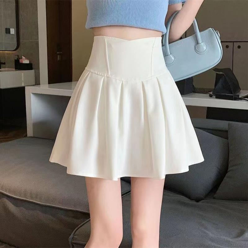 High-waisted Pleated Mini Skirt for Women Slim A-line Skirts Elegant Vintage Female Korean Style Clothing Summer