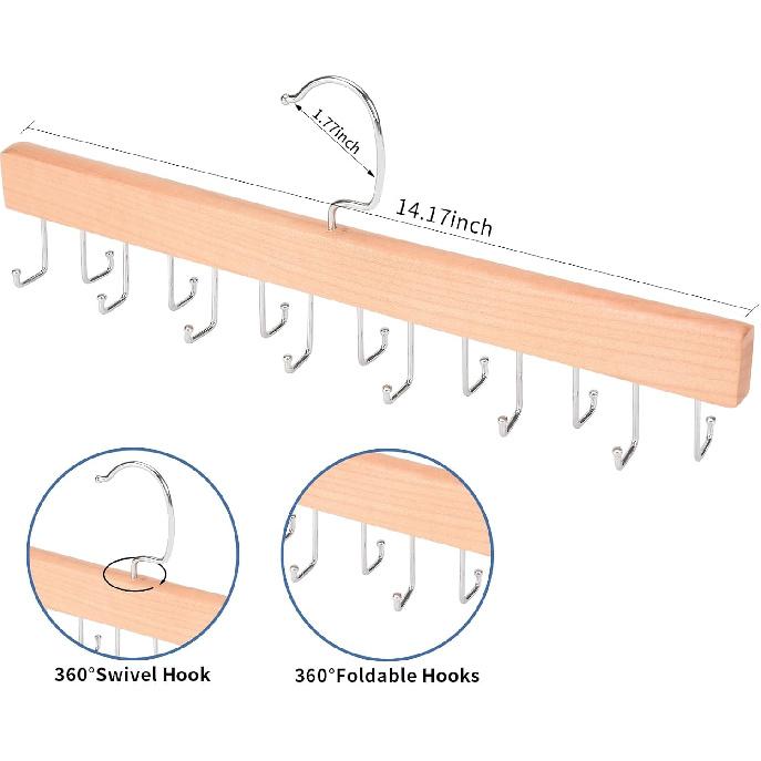 Tie Hanger, Space Saving Bra, Tank Top, Belt Storage Rack, 14 Foldable Hooks, Suitable for Closet Organizers and Storage
