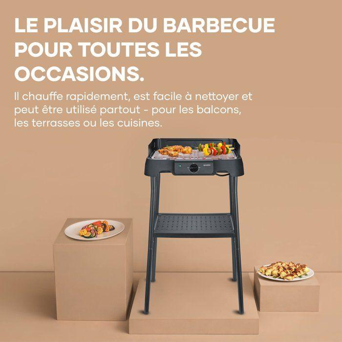 Barbecue électrique sur pieds - SEVERIN - PG8594 - 2000 W - Surface de cuisson 38 x 22 cm - Thermostat réglable - Noir