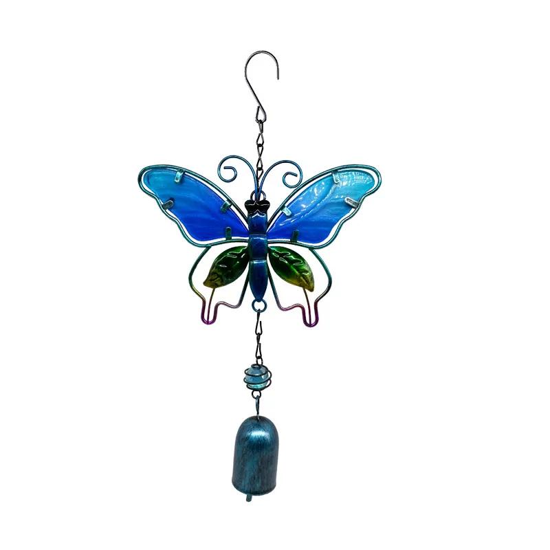 Vibrant Butterfly Metal & Stained Glass Wind Chime Hummingbirds Dragonflies AluminumTube Art Hanging Bells for Home Garden Decor