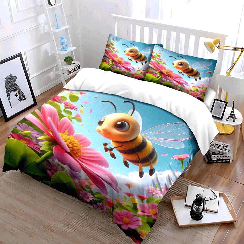 Colorful Bee-Themed Decoration Set Exquisite Three-Piece Bedding Set Gift For Kids And Adults