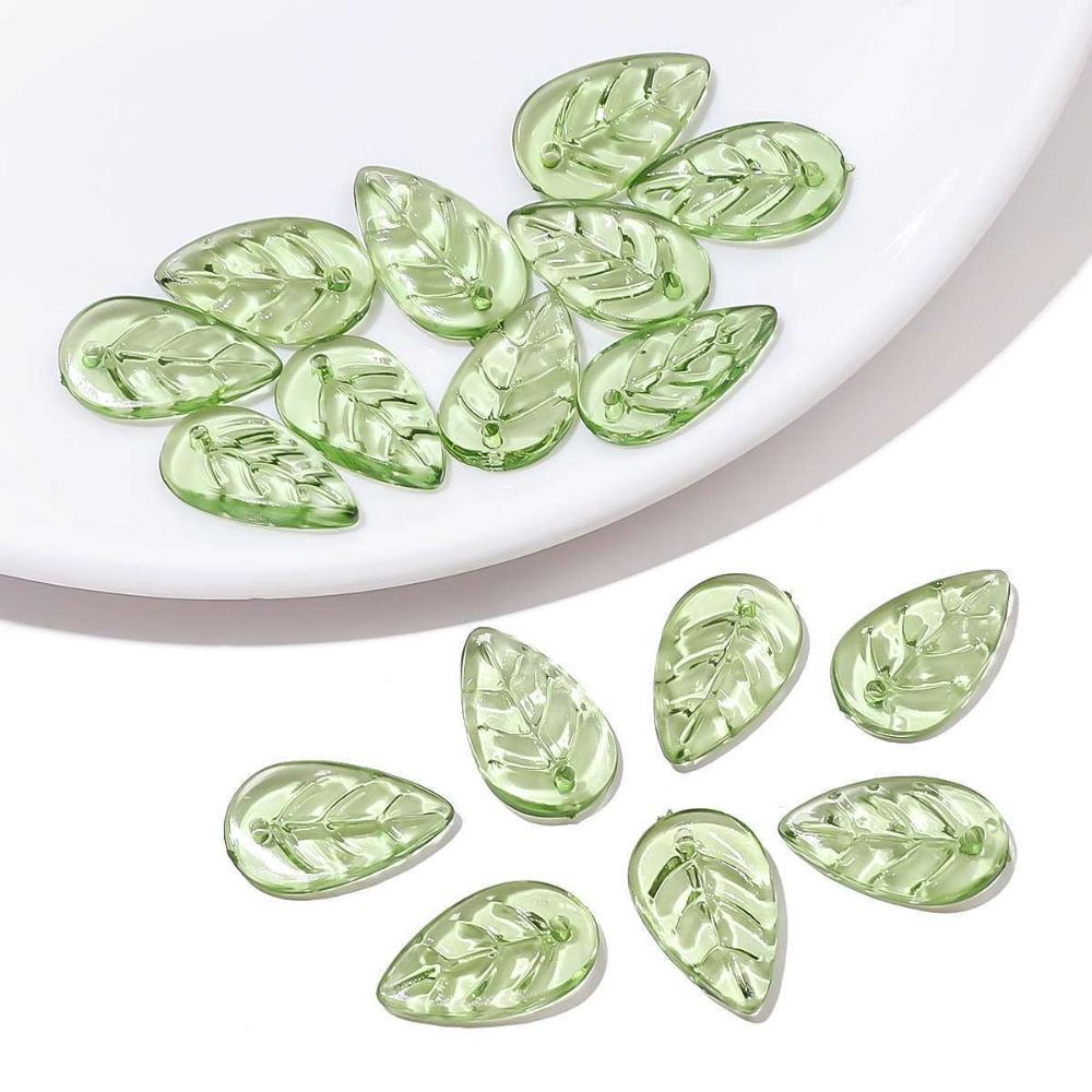 Acrylic Beads Green Acrylic Leaf Beads Transparent Charms Leaf Shape Beads Women