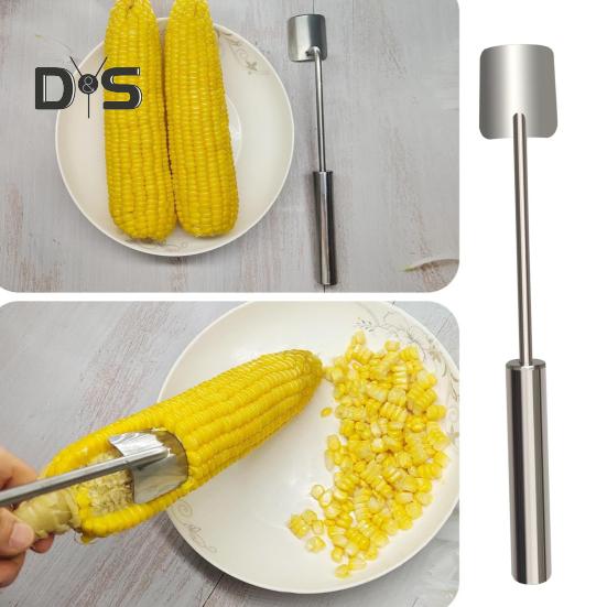 Verktøy for å skrelle maiskolber i rustfritt stål Magisk maisstripper Enkel maiskvern med langt håndtak Skarpt blad Kjøkkenredskap for hjemme- og restaurantbruk