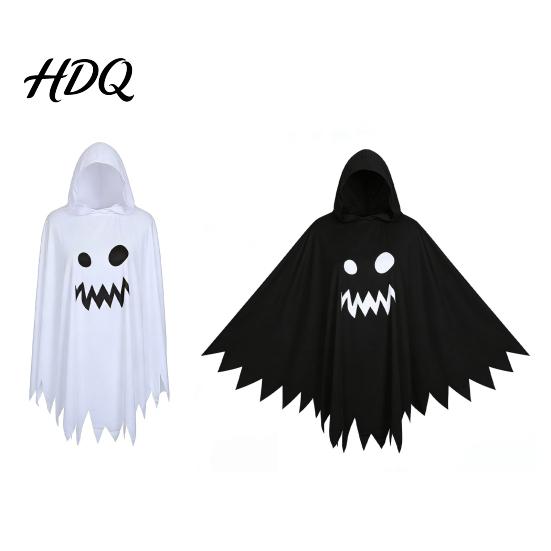 Halloween Ghost Cloak with Hood Loose Fit Irregular Hem Costume Parent Child Matching Outfits for Cosplay Party White Spooky Pullover Cape