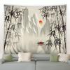 3D Chinese Ink Bamboo Tapestry Birds Red Flowers Mountain Water Natural Landscape Tapestries Dorm Living Room Wall Hanging Black