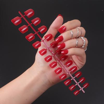 24pcs/set DIY Quick Nails Short Square Head Glossy False Nails Multicolor Strips Finished Wear Manicure