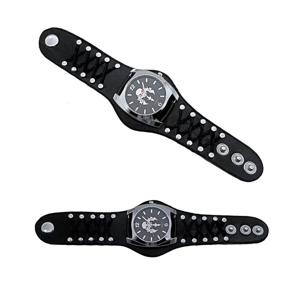 New Design Watch Button Leather Strap Skull Quartz Punk Rock Gothic Wristwatch Unisex Men Women Birthday Christmas Halloween Good Gifts