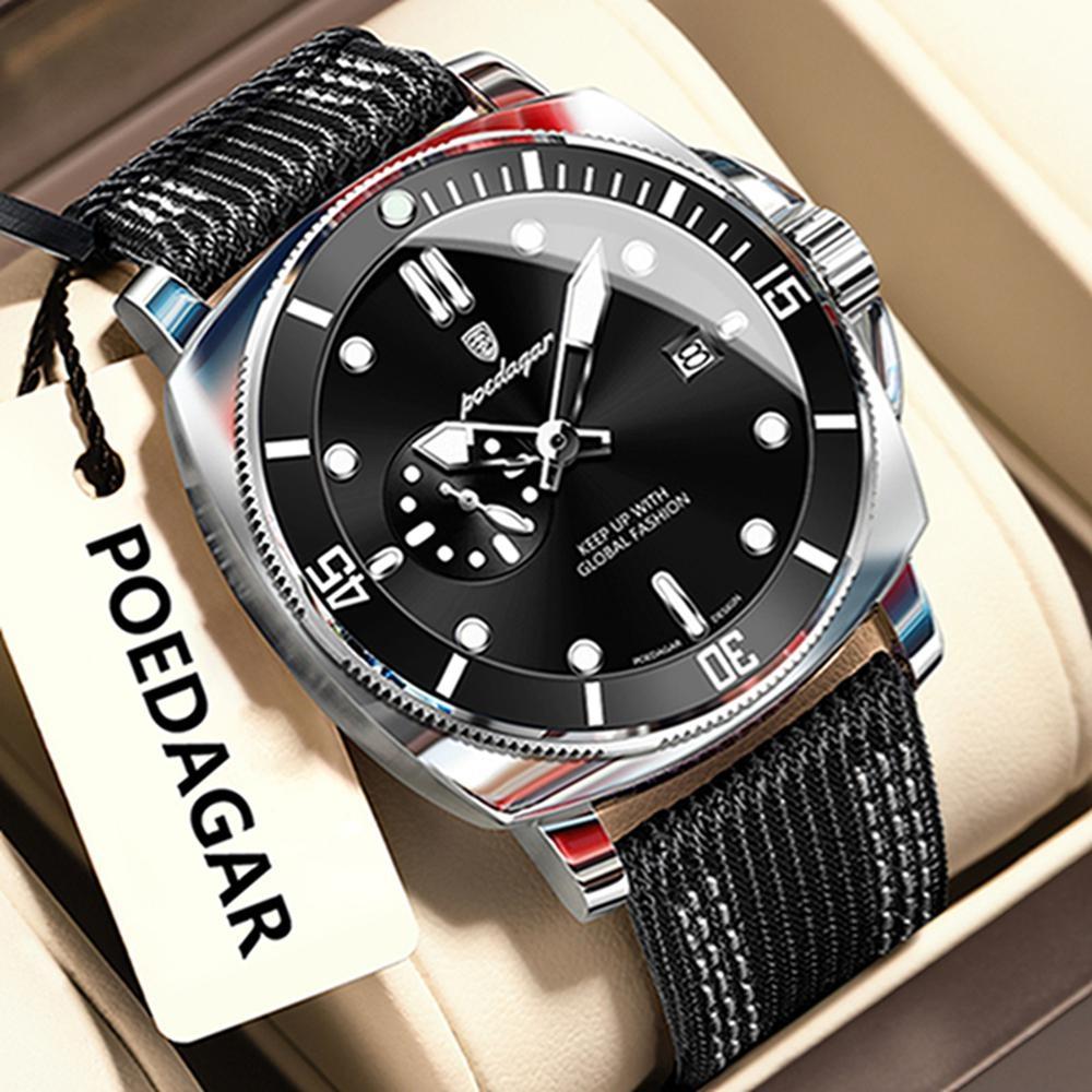 

POEDAGAR Quartz Movement Luminous Hands Watch Mens Casual Nylon Strap Date Male Wristwatches Waterproof Clcok чёрный/серебряный