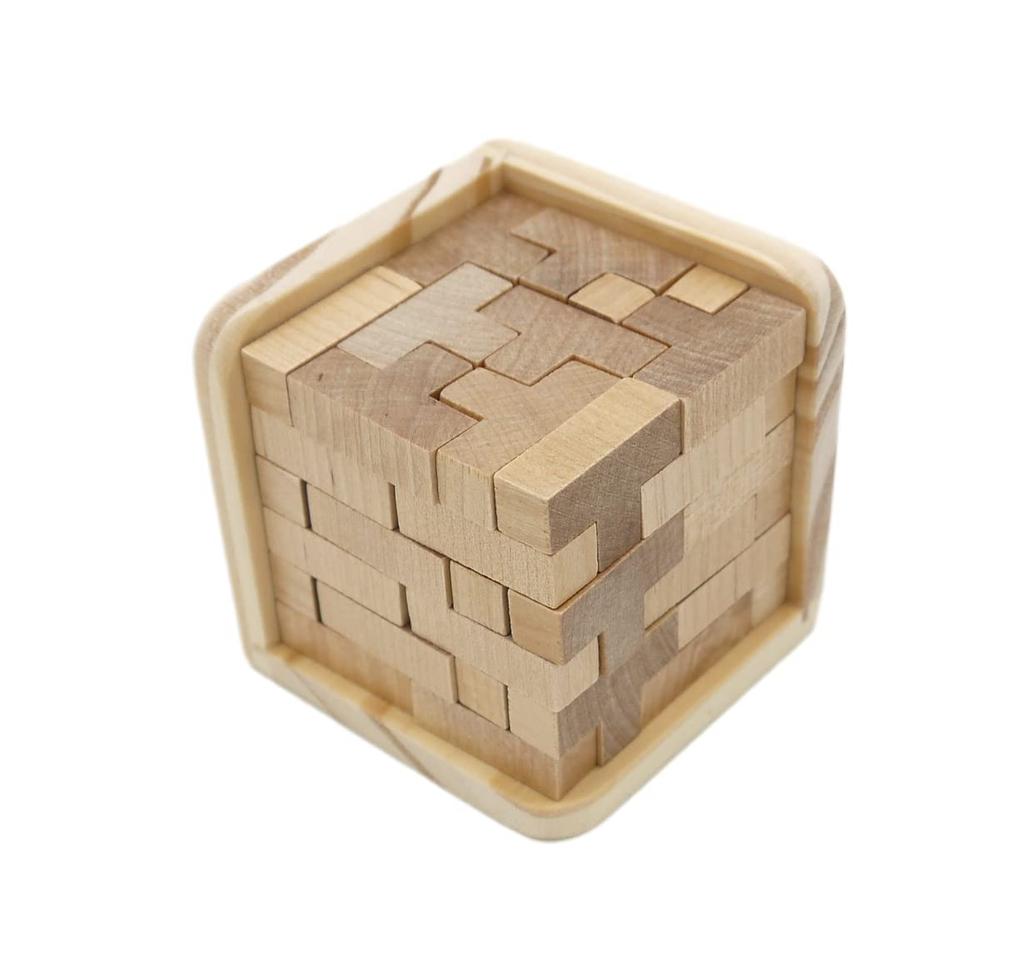 Masanaoya Wooden 3D Puzzle T-Shaped Soma Cube and 3D 4 In a Row T-Shaped Puzzle Set, Brain Training Set of 2
