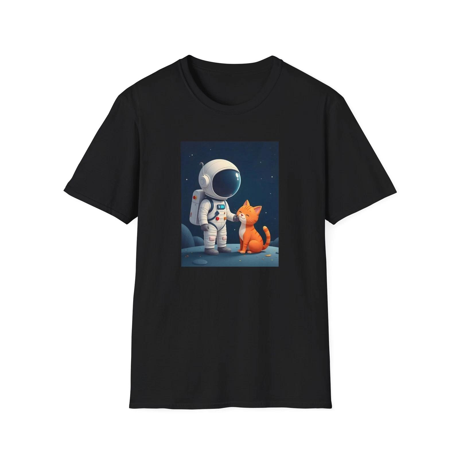 Space Cat Astronaut Unisex T-Shirt, Fun Graphic Tee, Perfect Gift for Cat Lovers L