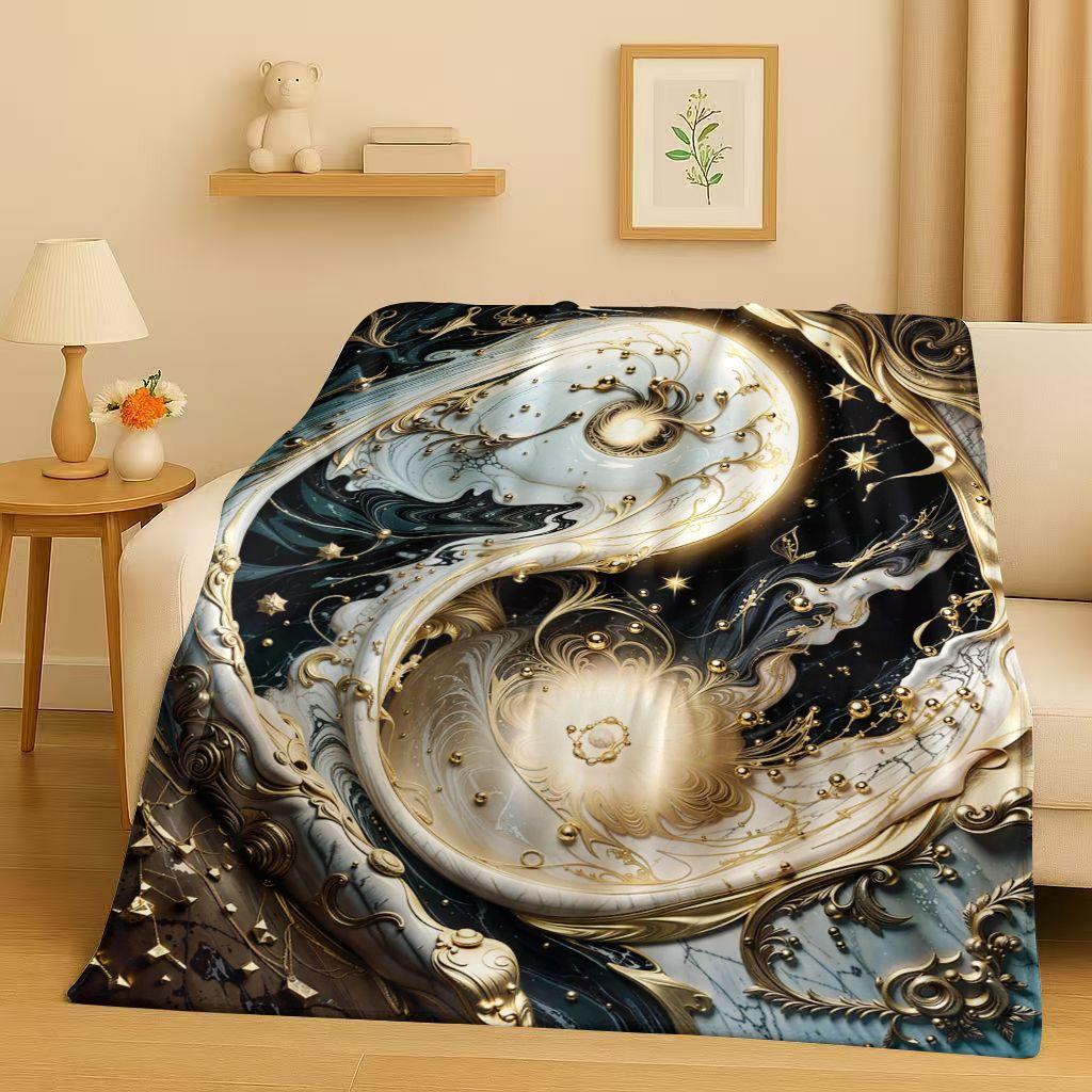 3D Yin Yang Chinese Tai Chi Eight Diagrams Natural Balance Art Flannel Blanket,Soft Plush Throw for Home Bedroom Bed Sofa Cover