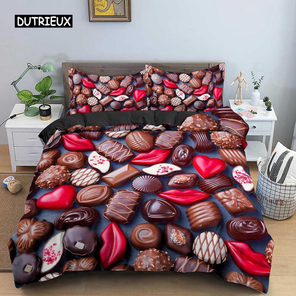 Delicious Chocolate Dessert Duvet Cover Set for Kids Girls Soft Polyester Bedding Double Queen King Size