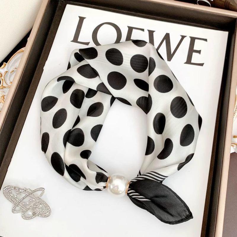 Thin Pearl Necklace with Magnetic Clasp, Lazy-style Silk Scarf, Women's Pendant Scarf, Collarbone Chain